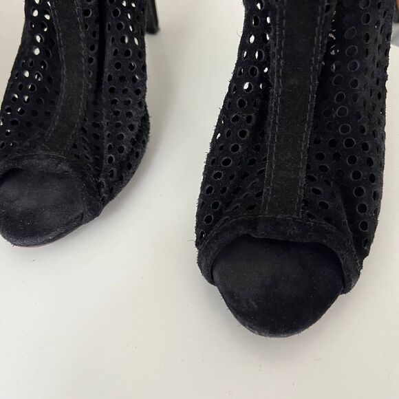Pedro Garcia Bootie Heels Black Suede Leather Laser Cut Open Toe Size 37.5 - Picture 5 of 8